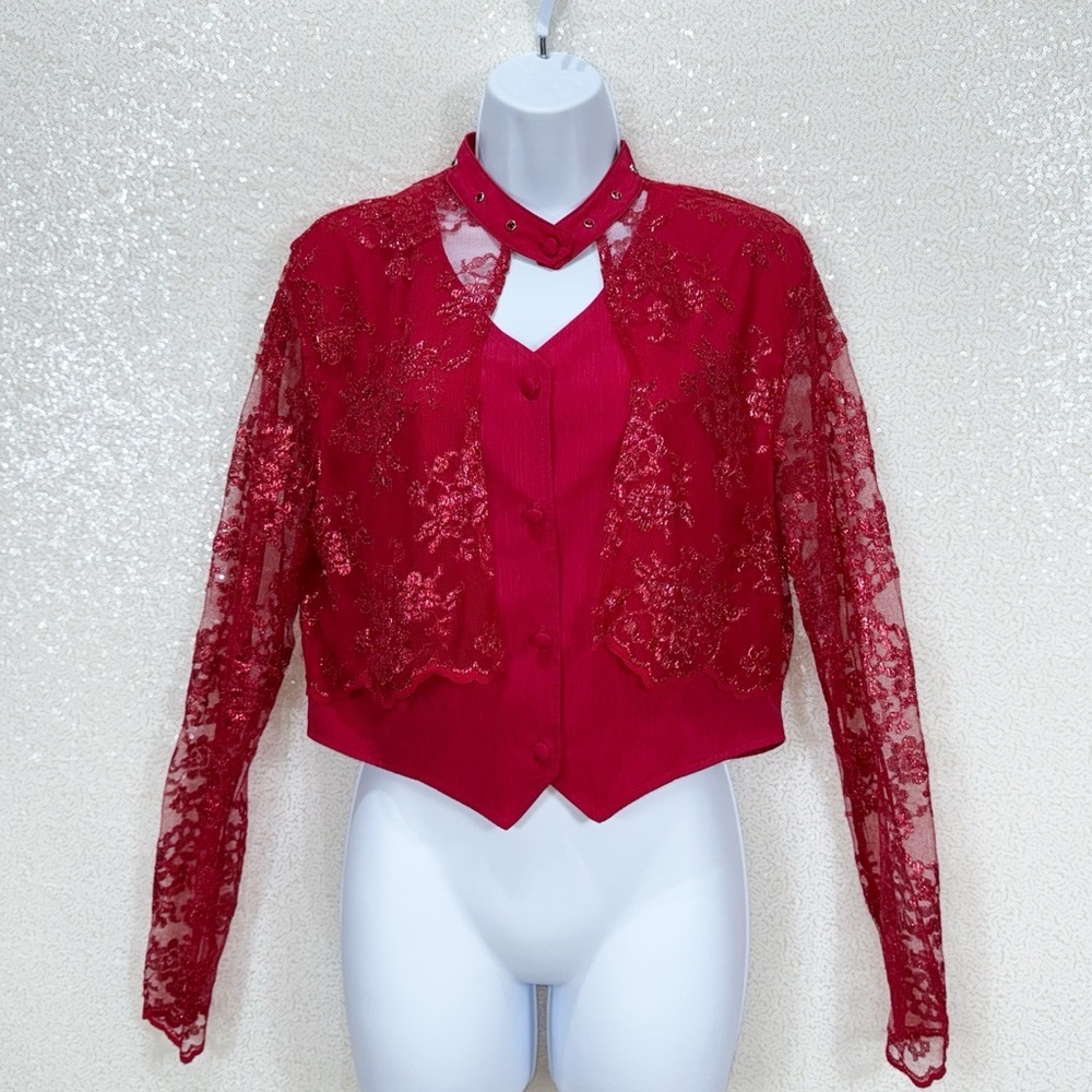 1849 Authentic Ranchwear Red Lace Sheer Bolero Jacket Size Small Made In Usa